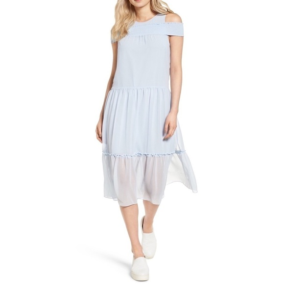 Chelsea28 Cold Shoulder Midi Dress Light Blue XS - Picture 1 of 8